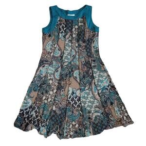 Chelsea Suite Brown Teal Paisley dress--Size 8P womens